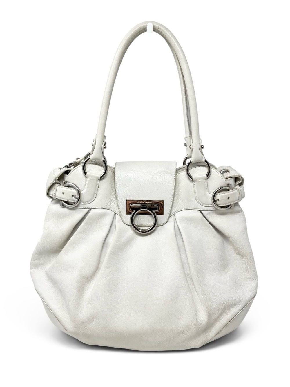 Vintage Vtg Salvatore Ferragamo Marisa Gancini Buckle Shoulder Bag White Leather